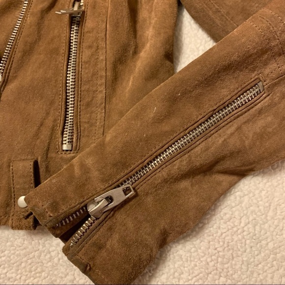 Blank NYC Suede Leather Jacket Brown Moto Fitted - Picture 10 of 15